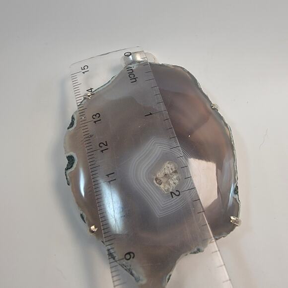 Necklace Pendants Agate Slice Handmade Jewelry in Sterling Silver Prong Setting - Picture 4 of 10